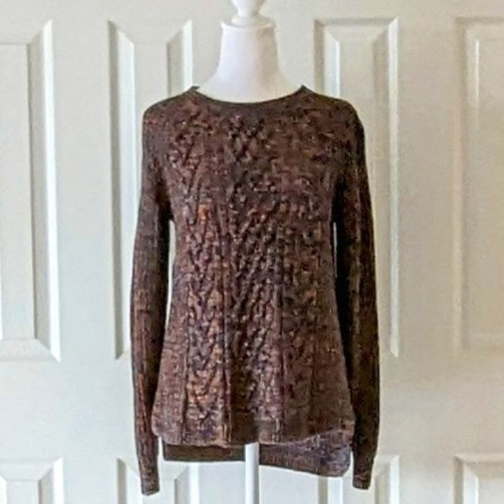 FADED GLORY Women's Pull-on Long Sleeve Cable Knit Sweater Size M Dark Multi